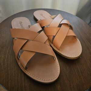 Madewell Leather Braided Pinkish Tan Slide Sandals, Womens 9.5